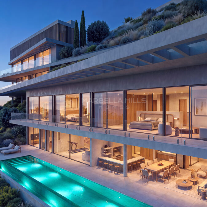 Villa de luxe intégrée à flanc de colline à vendre à Real de La Quinta, Benahavís, avec vue sur la mer