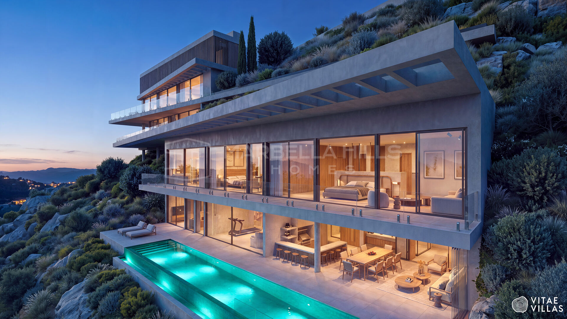 Villa de luxe intégrée à flanc de colline à vendre à Real de La Quinta, Benahavís, avec vue sur la mer