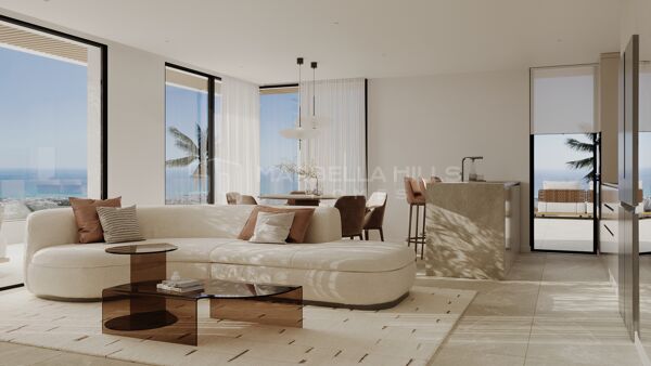 Áticos contemporáneos de 3 dormitorios con vistas panorámicas al mar en Buenavista, Mijas