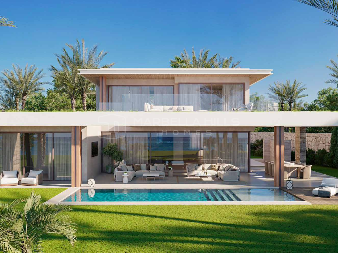 Villlen in erster Strandlinie zum Verkauf in Estepona mit privatem Pool, Spa und Meerblick