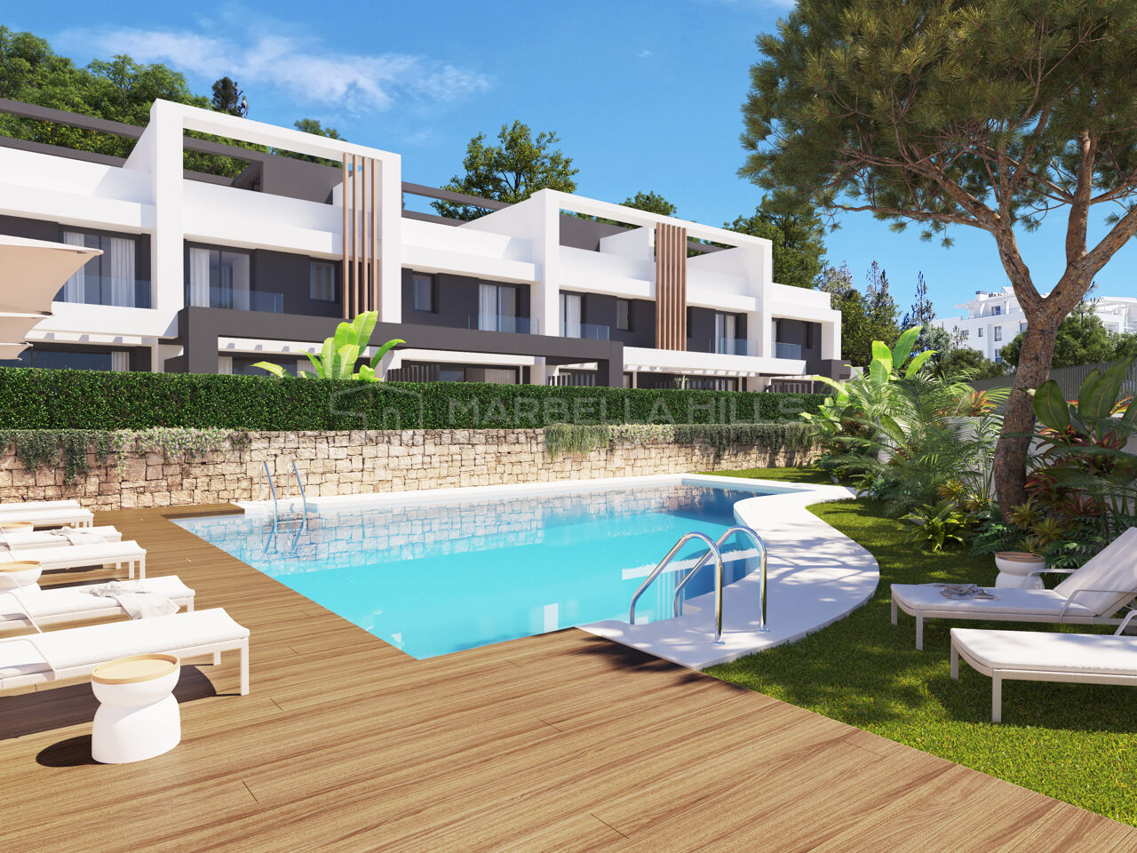 Moderne Reihenhäuser mit Solarium und Wellnessbereich in El Chaparral, Mijas