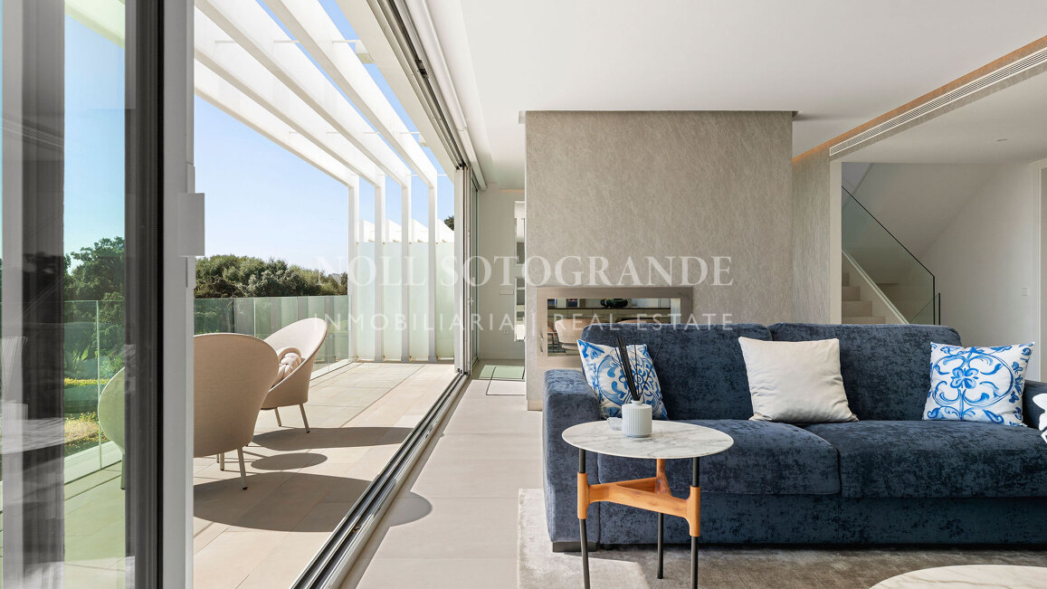 Frontline golf semi-detached villa with sea views for sale in La Reserva Sotogrande