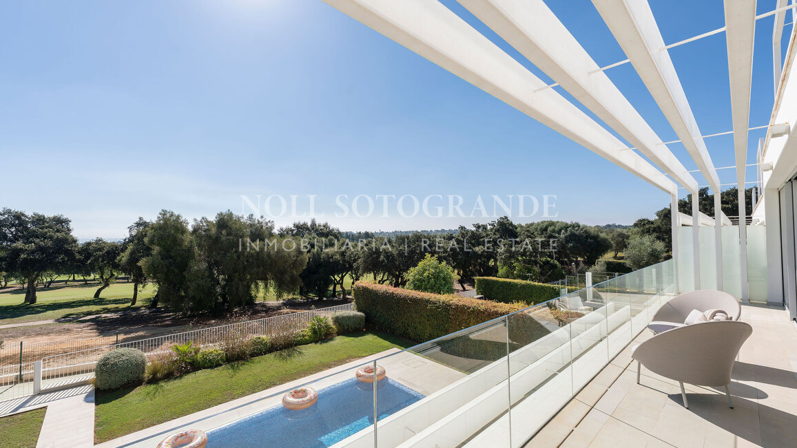 Frontline golf semi-detached villa with sea views for sale in La Reserva Sotogrande