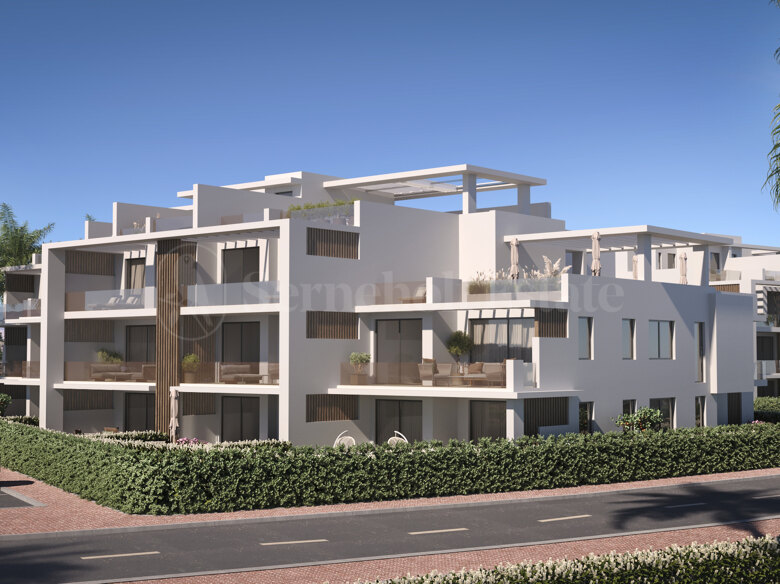 Nuevo desarrollo, nuevo proyecto, apartamentos, áticos, terraza, solarium, jardín, piscina, Nueva Milla de Oro, vistas al mar.