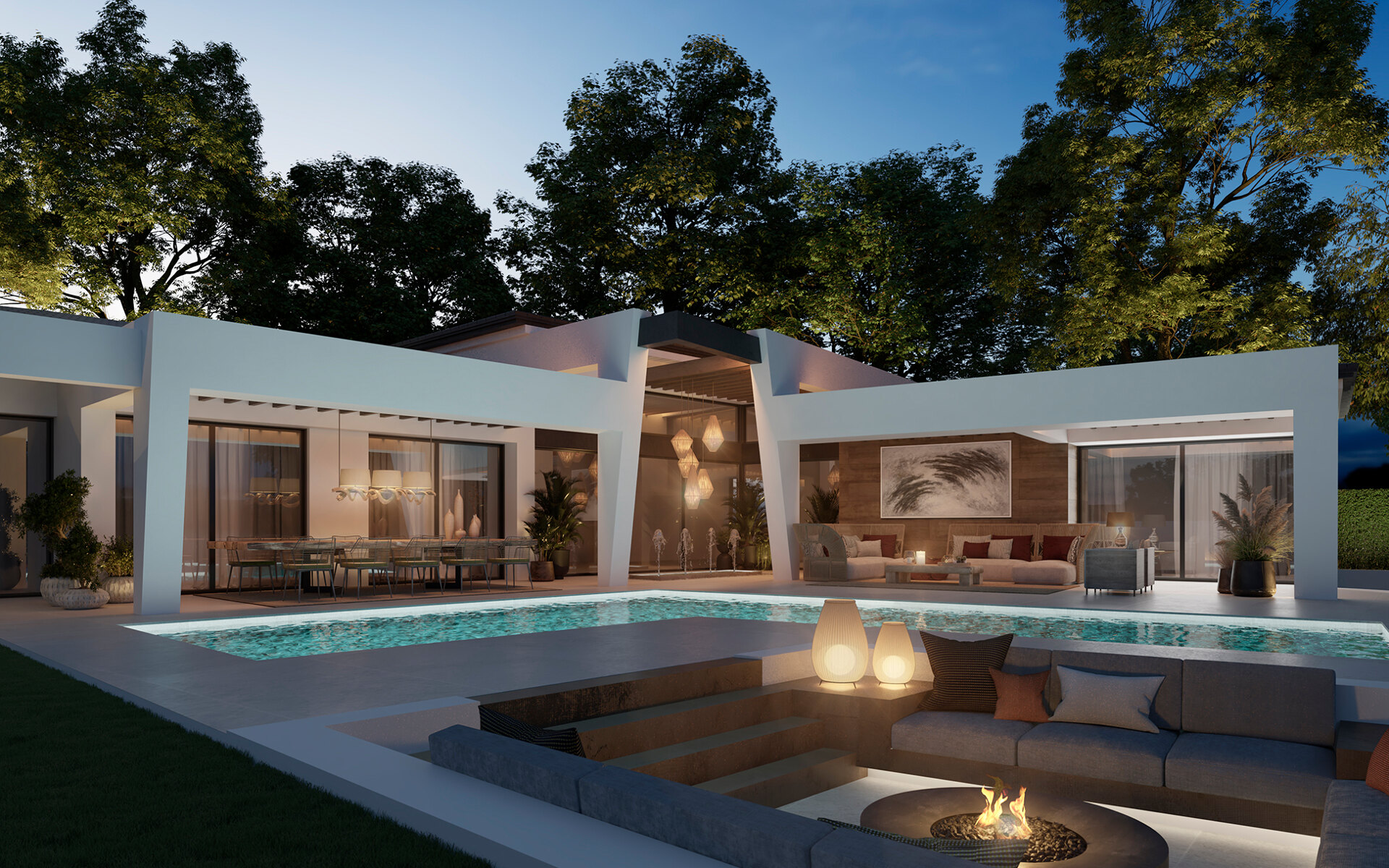 Three unique villas built on one level