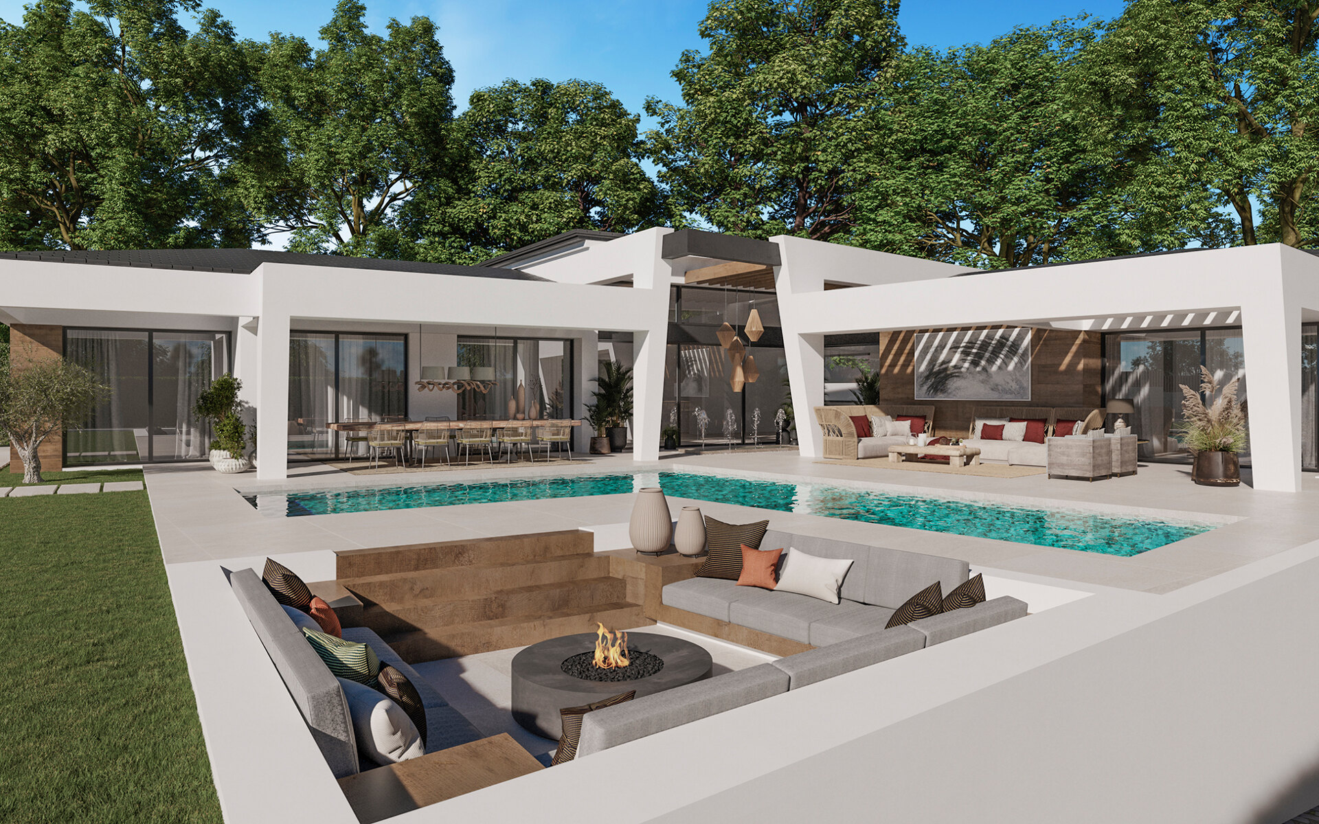 Three unique villas built on one level