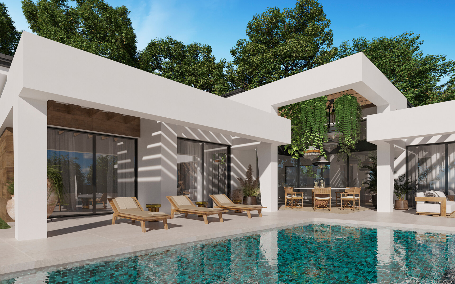 Three unique villas built on one level