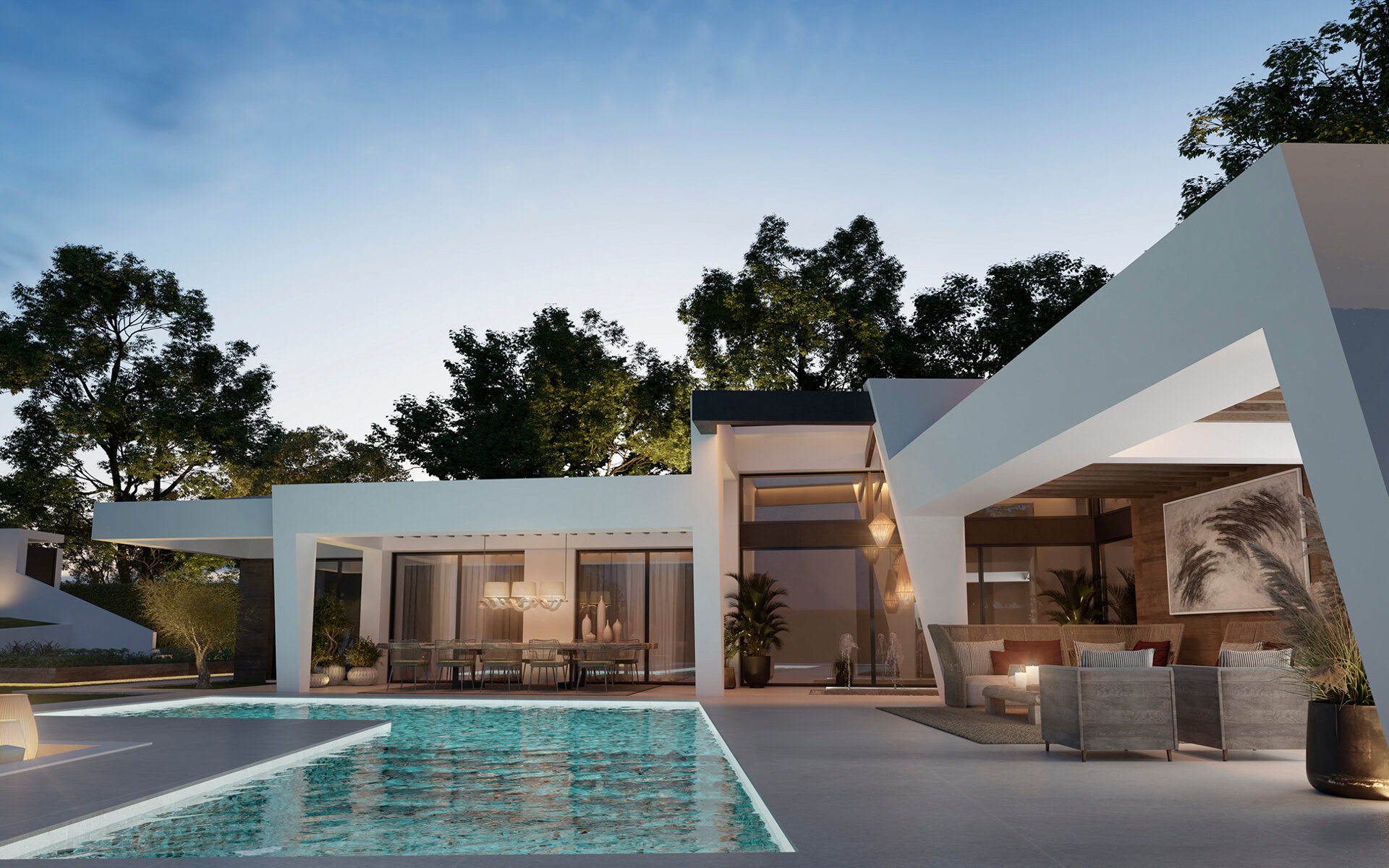 Three unique villas built on one level