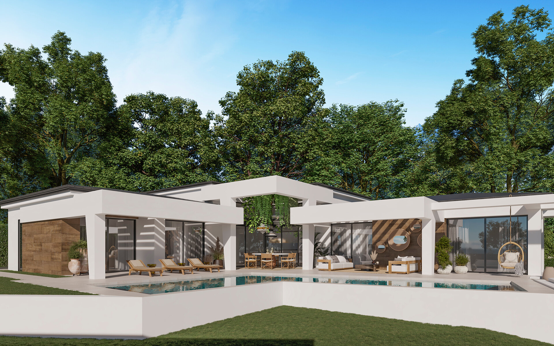Three unique villas built on one level