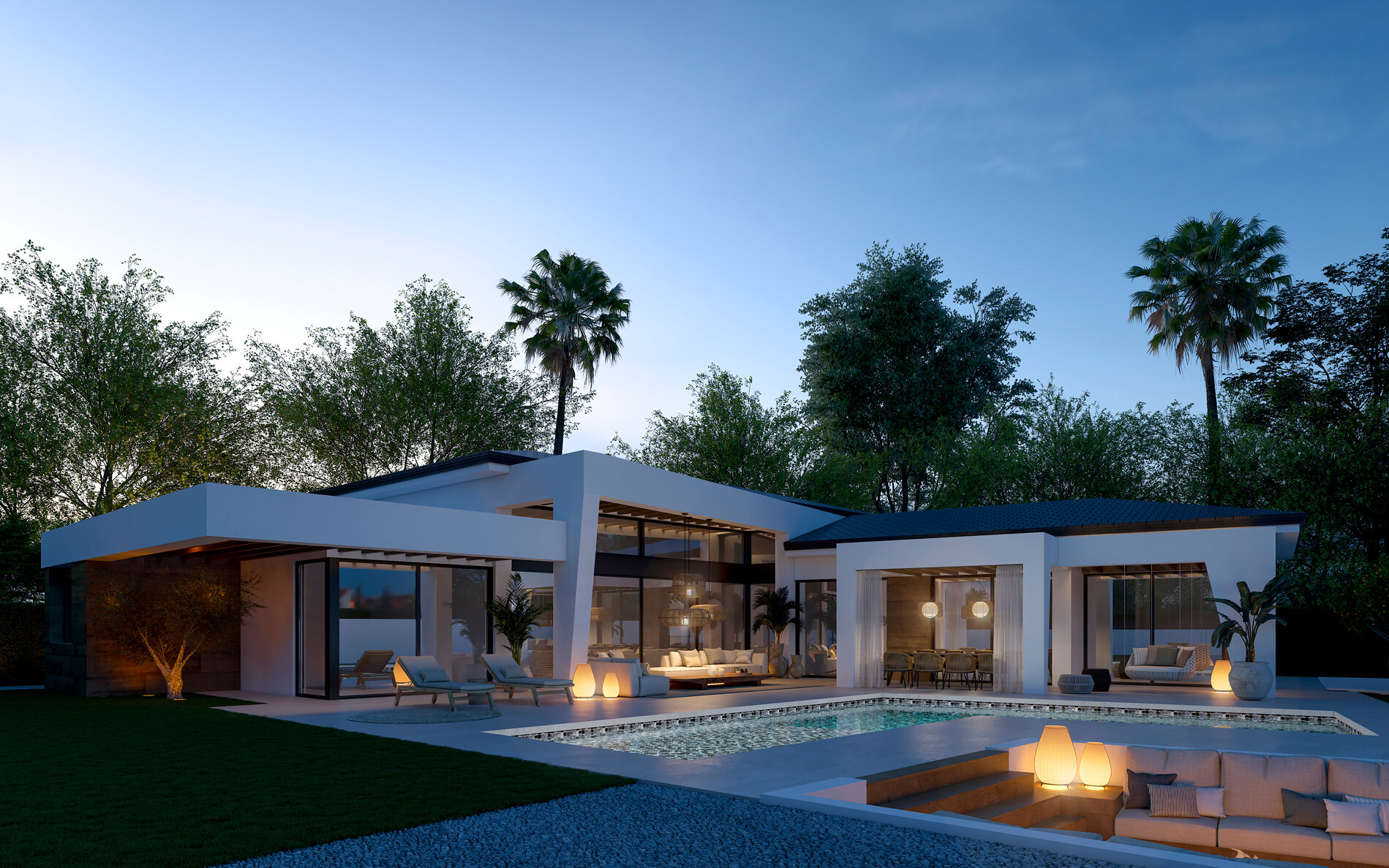 Three unique villas built on one level
