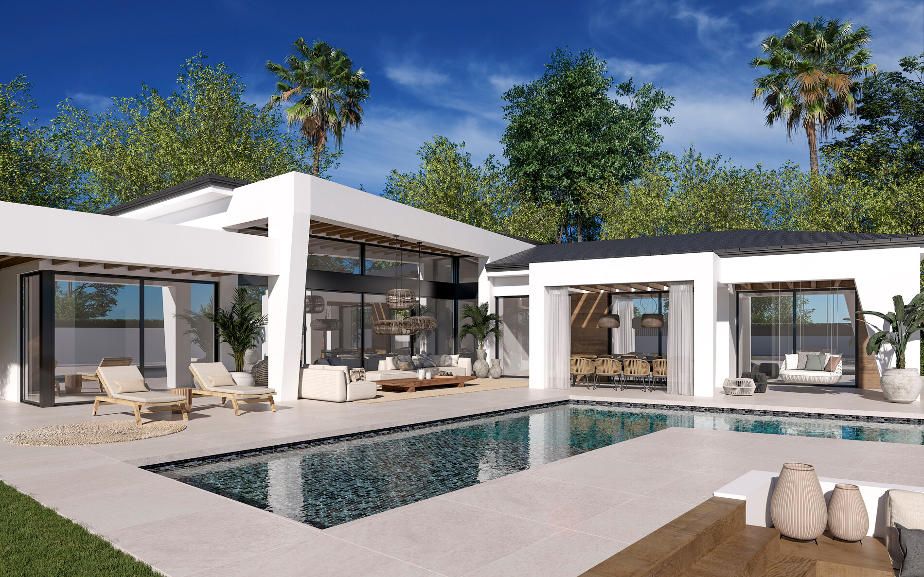 Three unique villas built on one level