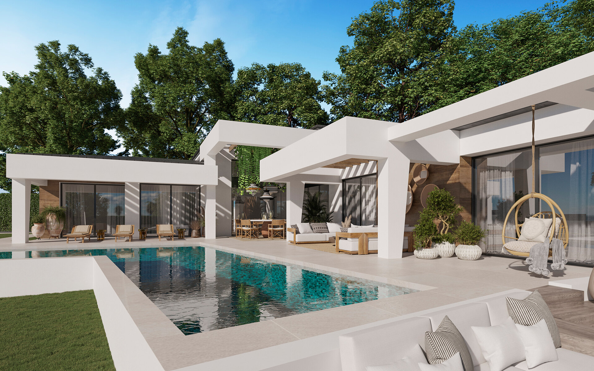 Three unique villas built on one level