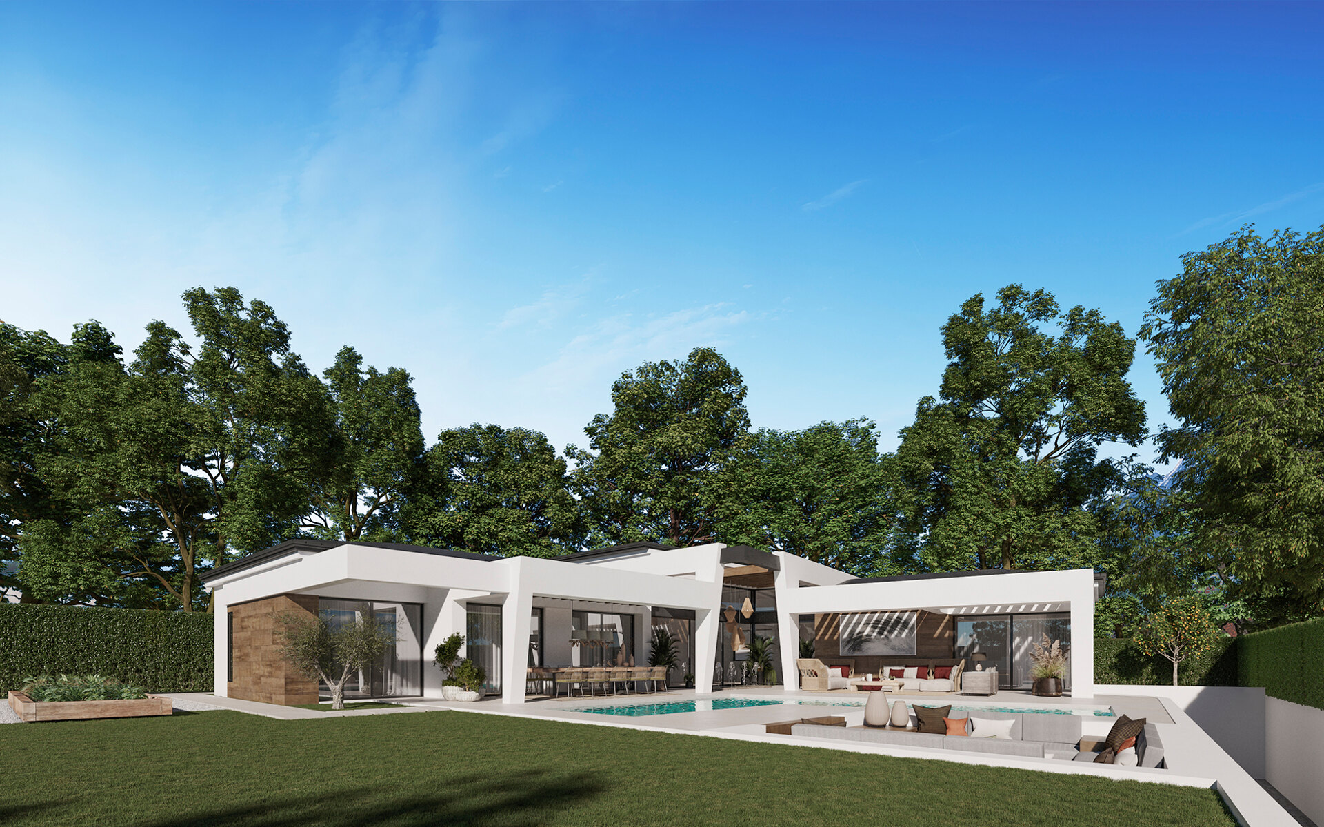 Three unique villas built on one level