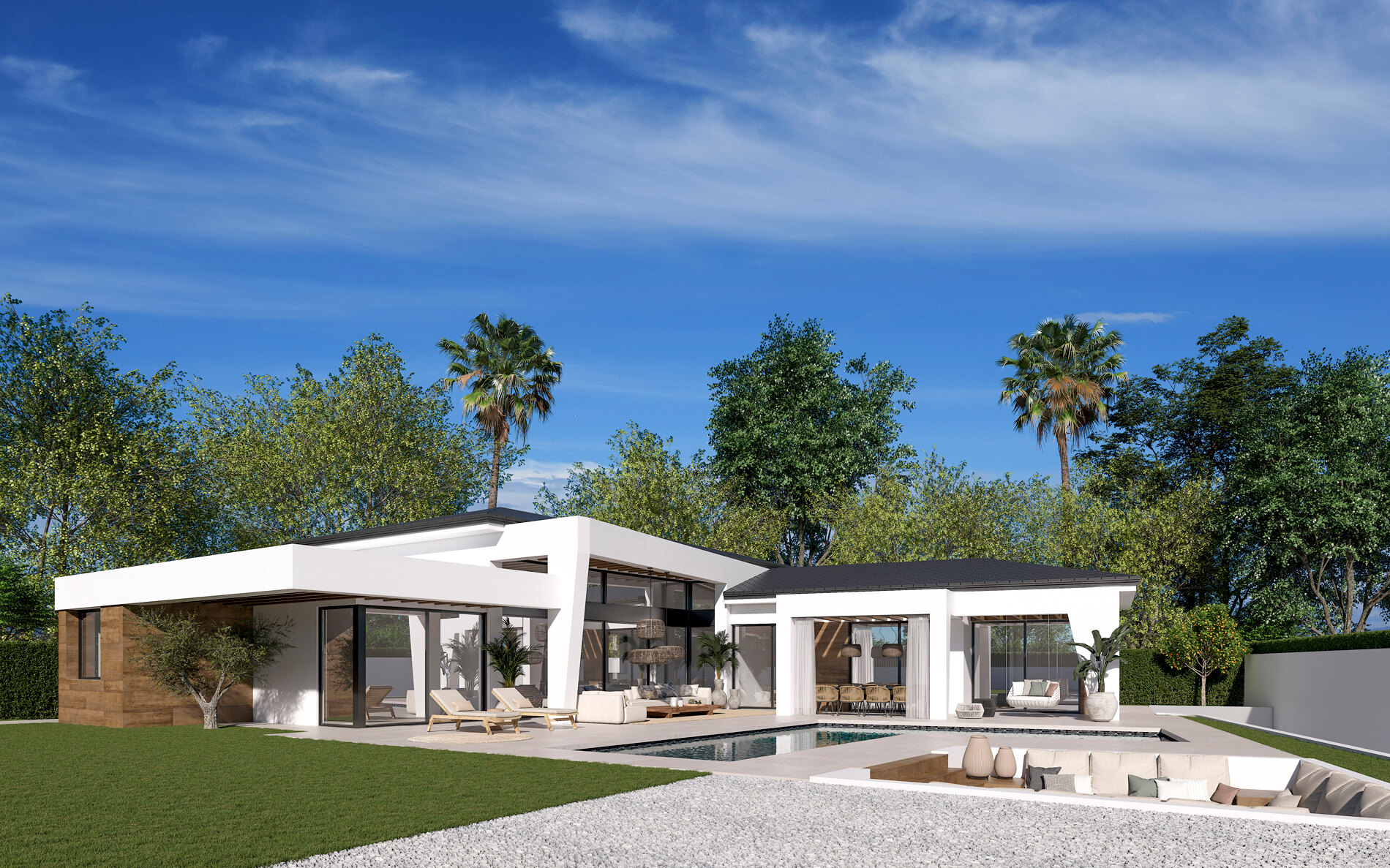 Three unique villas built on one level