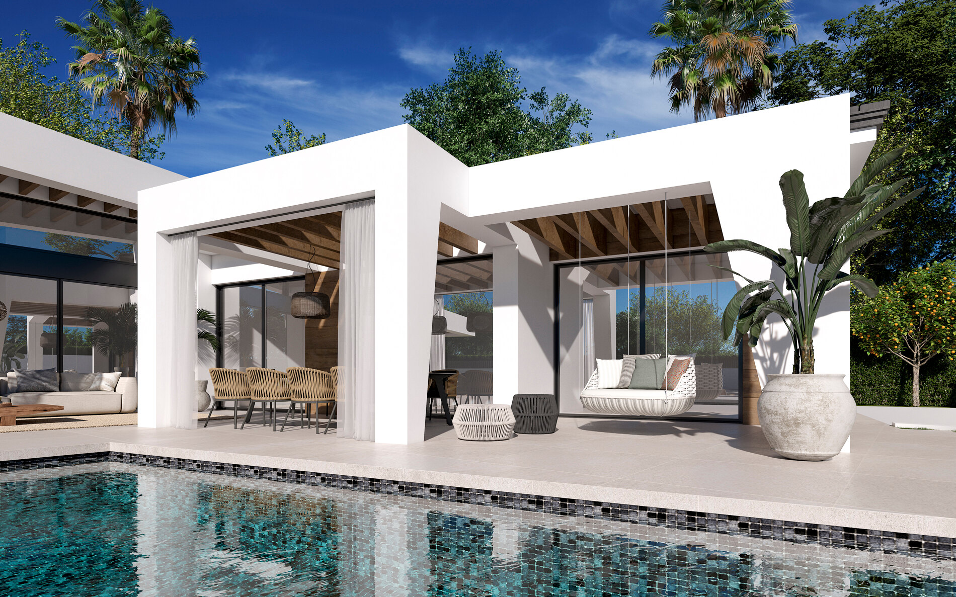 Three unique villas built on one level