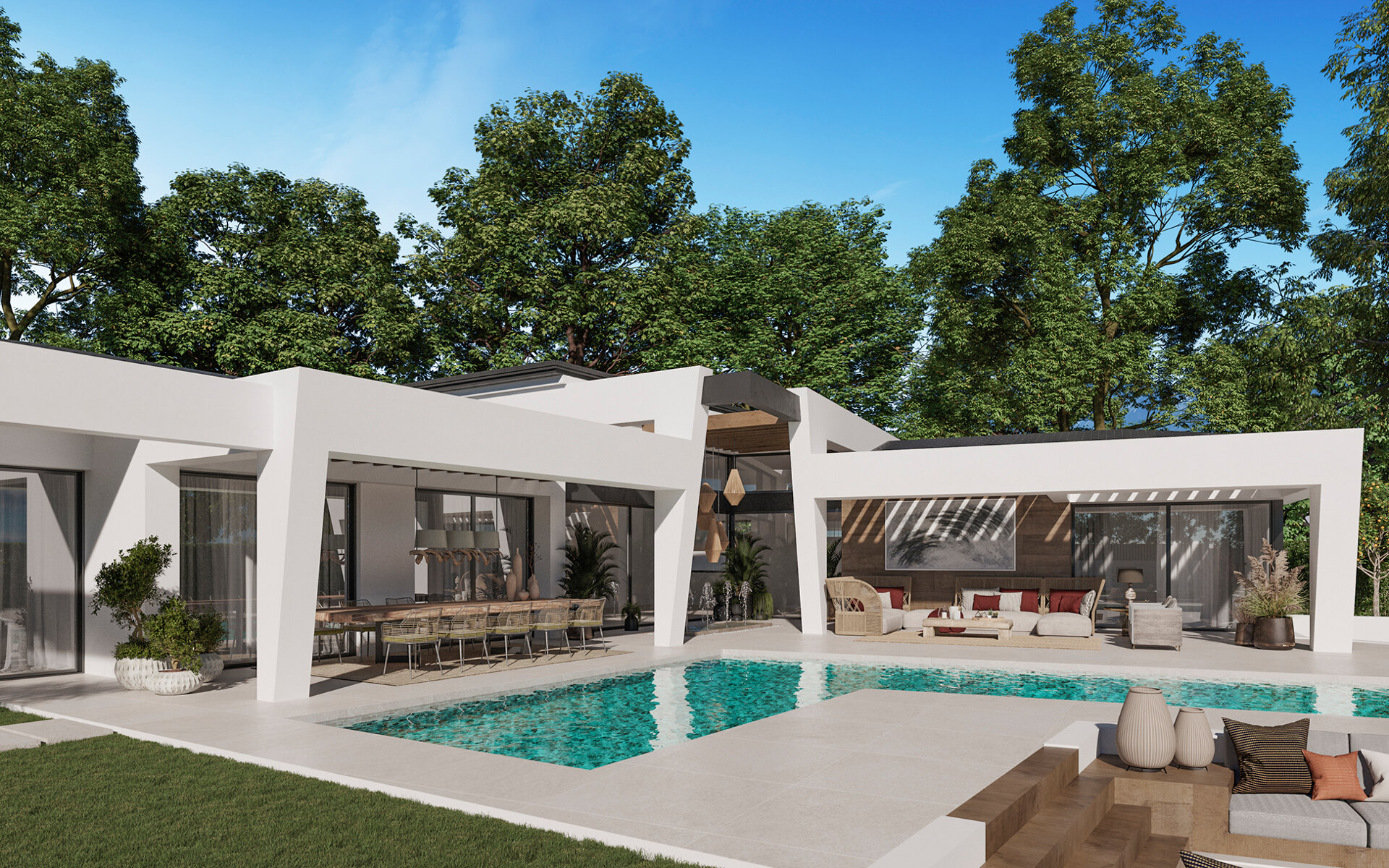Three unique villas built on one level
