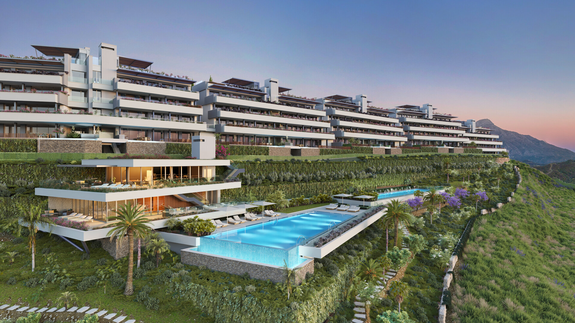Fantastic complex of 3 and 4 bedroom apartments with panoramic sea views over the Golf Valley