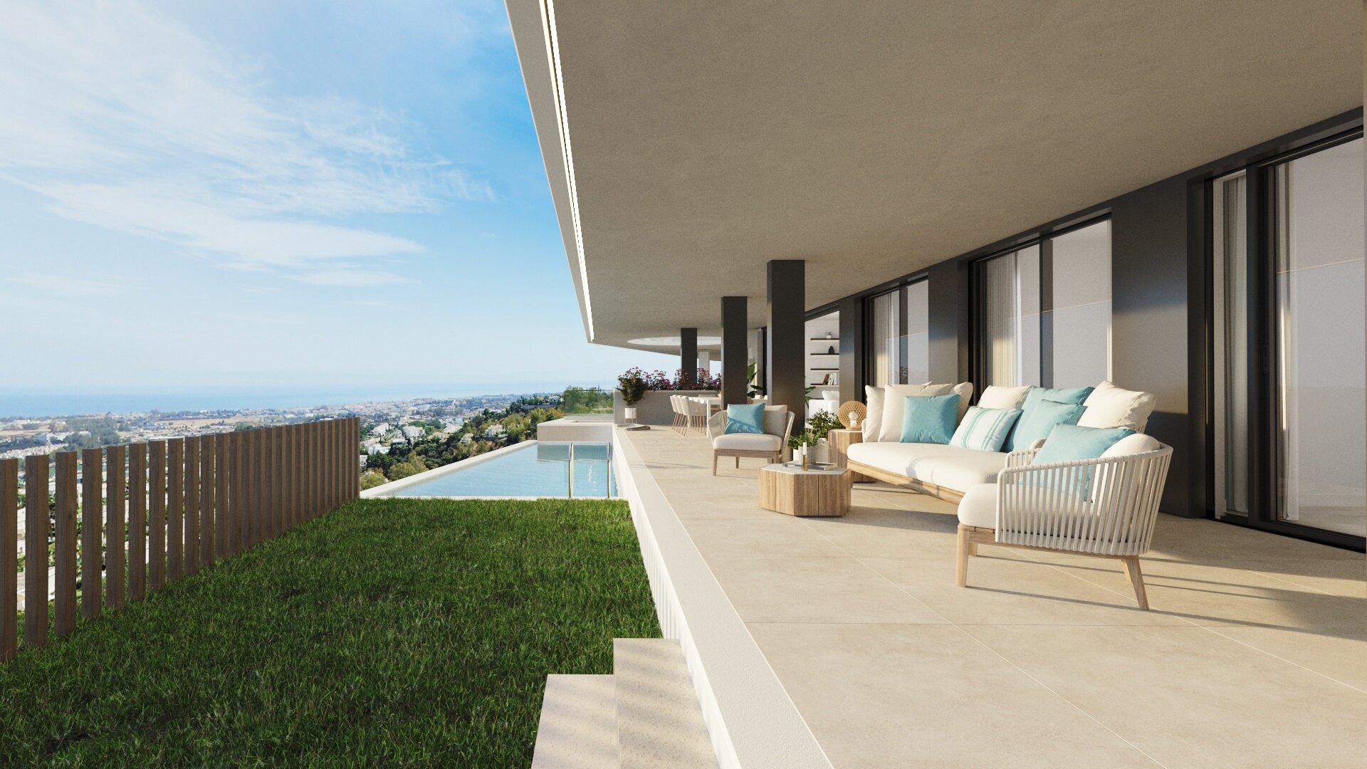 Fantastic complex of 3 and 4 bedroom apartments with panoramic sea views over the Golf Valley