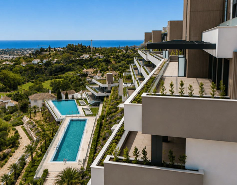 Fantástico complejo de apartamentos 3 y 4 dormitorios con vistas panorámicas al mar desde el Valle del Golf