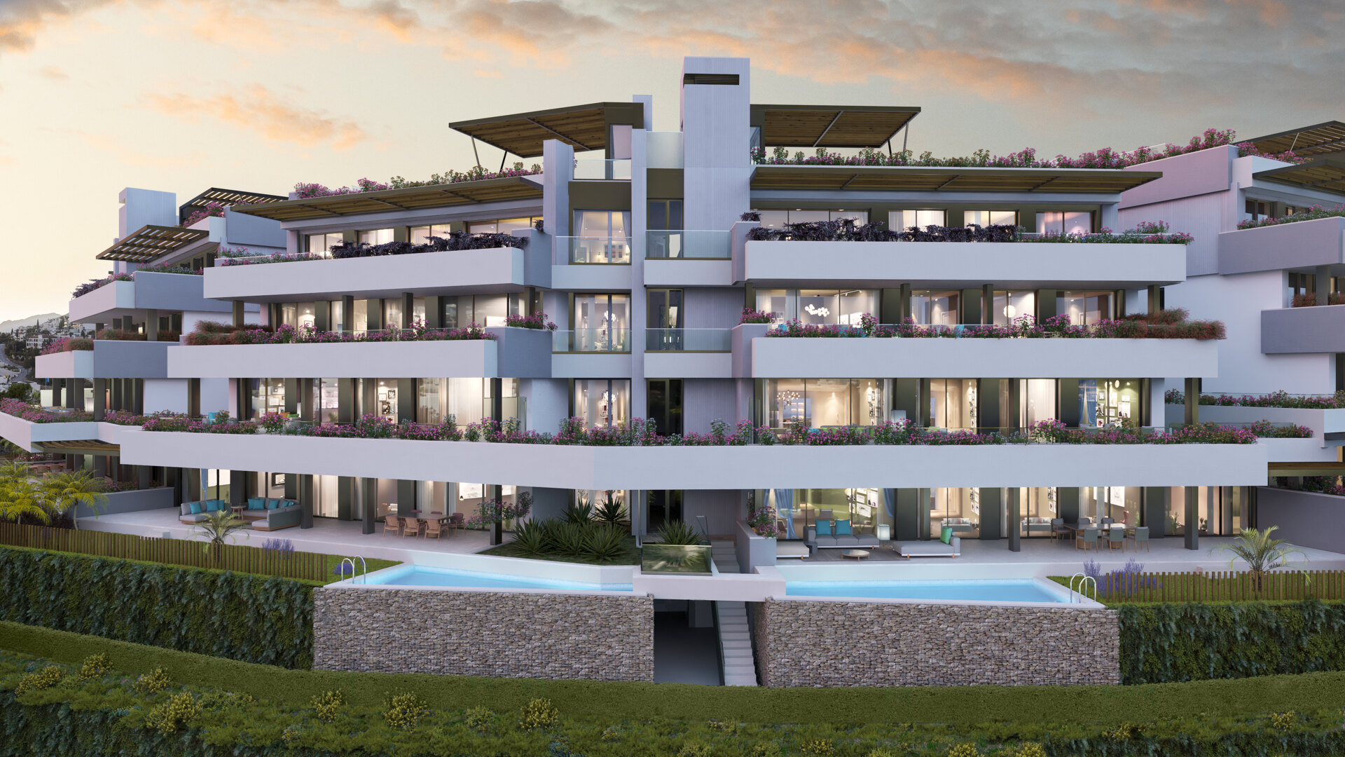 Fantastic complex of 3 and 4 bedroom apartments with panoramic sea views over the Golf Valley