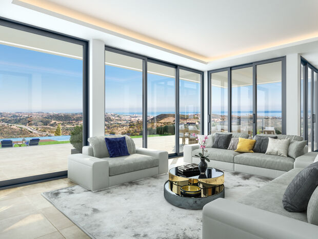 Nouvelle villa de style contemporain avec vue sur la mer près du terrain de golf à La Cala de Mijas