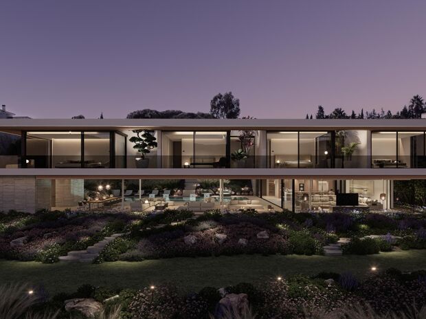 Luxe moderne designvilla met adembenemend uitzicht op de golfbaan en de natuur in La Reserva- Sotogrande