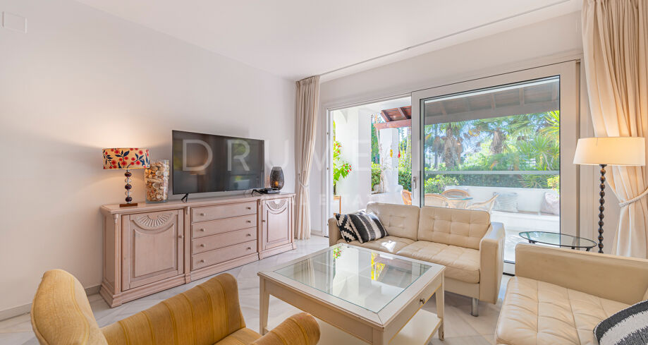 Garden Apartment within walking distance to the beach for sale in Marbella Golden Mile.