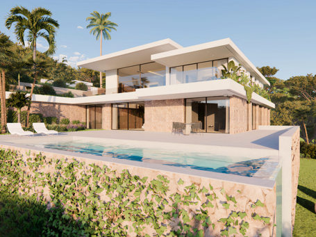 Helt ny villa i moderne stil med utsikt over havet og fjellene i La Quinta, Benahavis