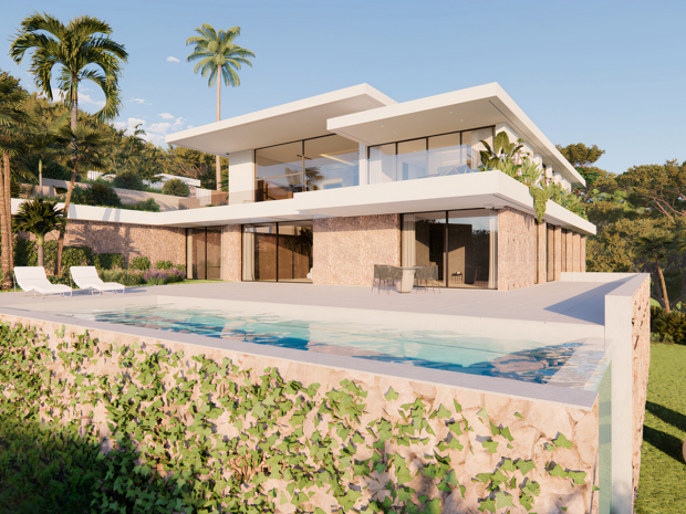 Brandneue Villa im zeitgenössischen Stil mit Meer- und Bergblick in La Quinta, Benahavis