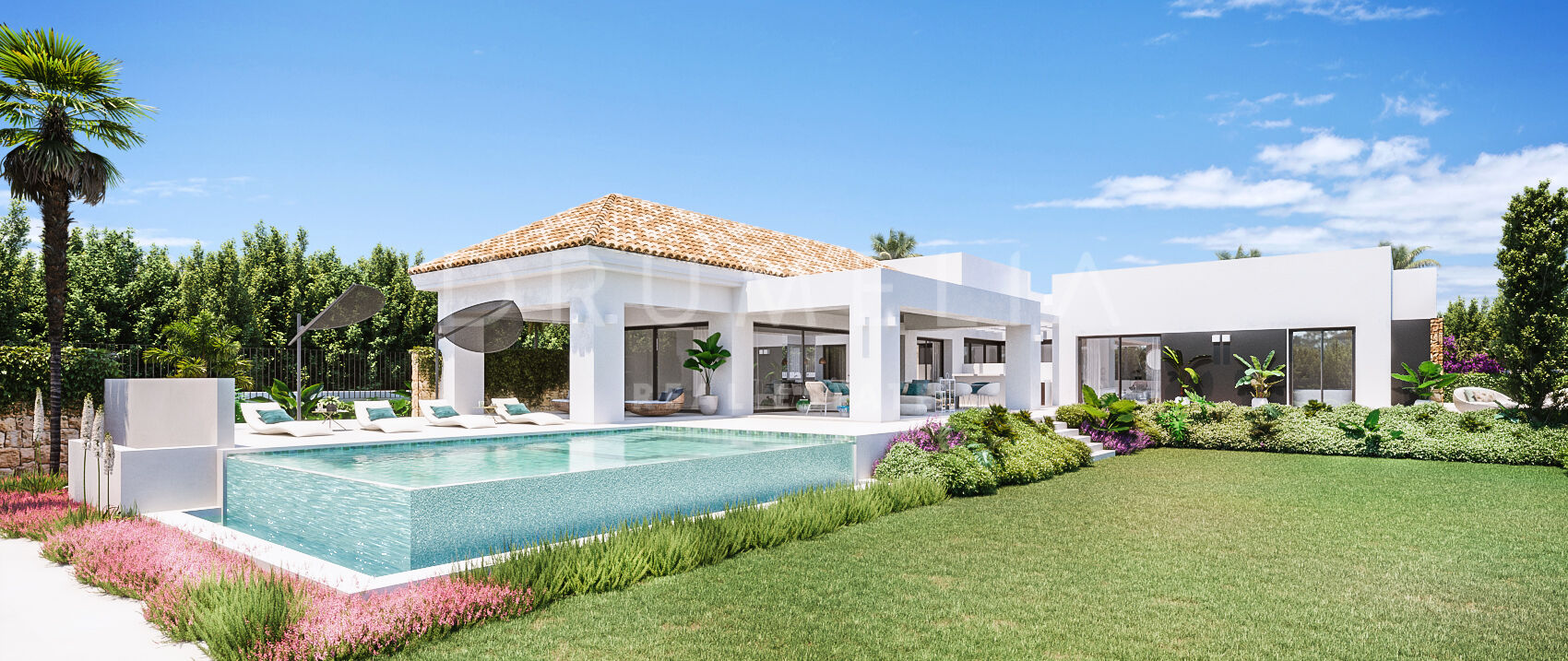 Brand-new elegant modern luxury Andalusian villa project in Bel Air, New Golden Mile, Estepona