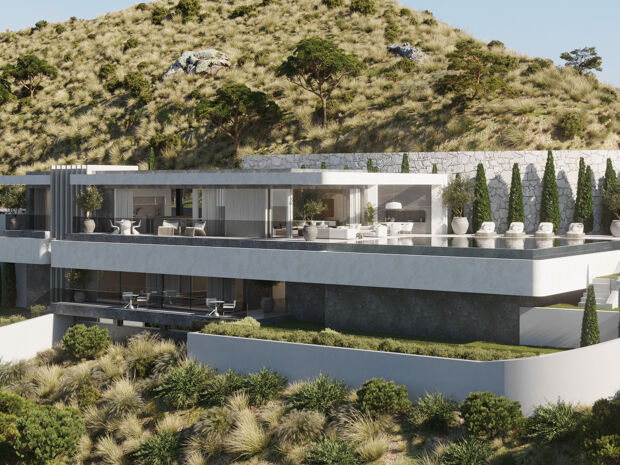 Gloednieuwe duurzame luxe villa met panoramisch uitzicht op zee in Real de La Quinta, Benahavis