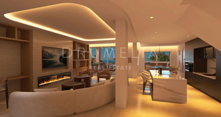 Duplex-Penthouse in Torre Bermeja mit Meerblick, privatem Jacuzzi, Sauna & luxuriösen Annehmlichkeiten.