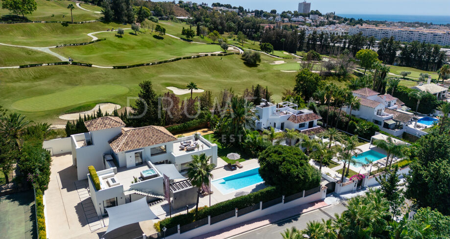 Striking 6-bedroom villa in Nueva Andalucía with sea views, private pool, spa, gym, and luxury design by Francisco Martinez Galvan