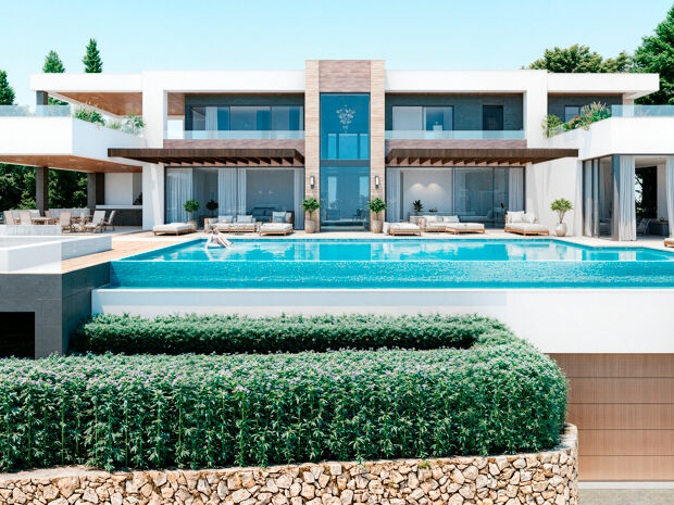 Moderne Villa mit sechs Schlafzimmern im Bau mit Meerblick, privatem Pool und umfangreichen Freizeitbereichen in Nueva Andalucía, Marbella