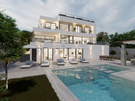 Samtidsvilla med basseng og solarium i Elviria, Øst-Marbella