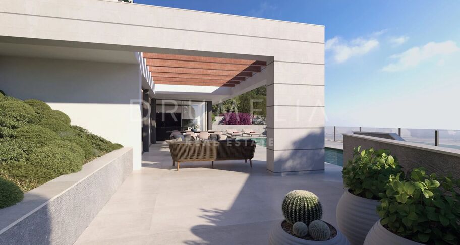 Modern lyxvilla med panoramautsikt i kullarna ovanför Málaga