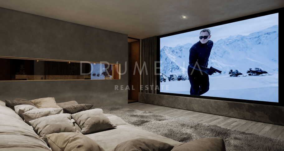 Contemporary six-bedroom villa under construction with sea and mountain views, private pool, and extensive leisure areas in Nueva Andalucía, Marbella