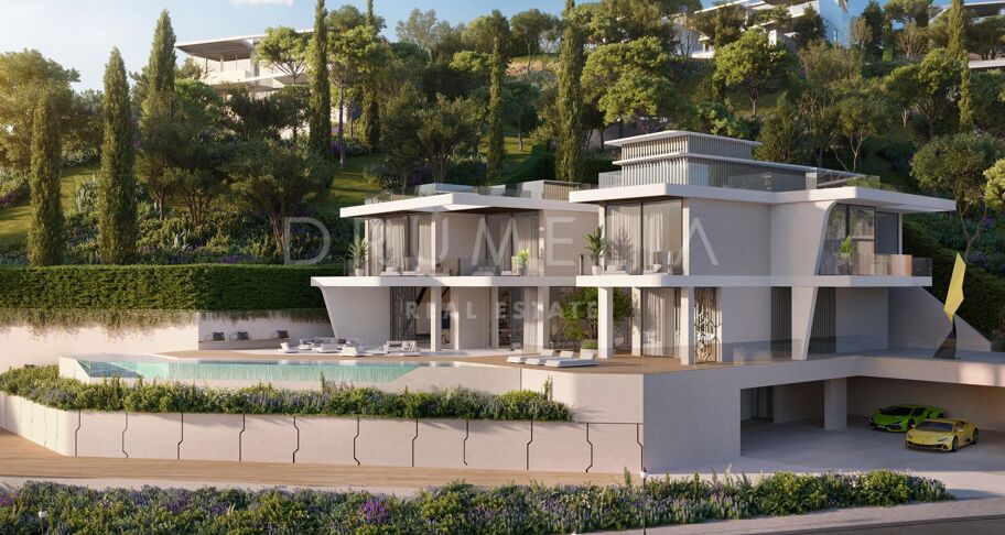 Prachtige gloednieuwe moderne villa met panoramisch uitzicht op zee in La Alqueria, Benahavís
