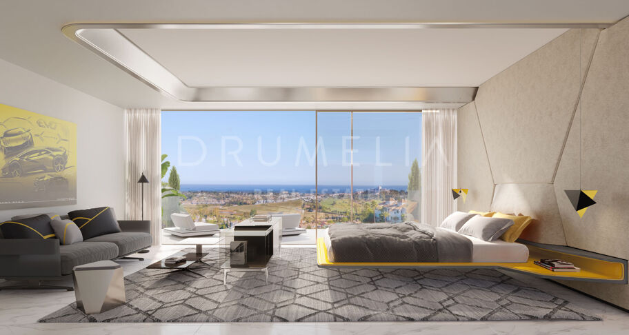 Prachtige gloednieuwe moderne villa met panoramisch uitzicht op zee in La Alqueria, Benahavís