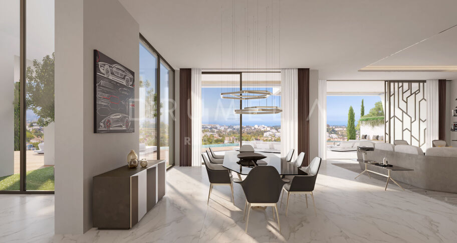 Prachtige gloednieuwe moderne villa met panoramisch uitzicht op zee in La Alqueria, Benahavís