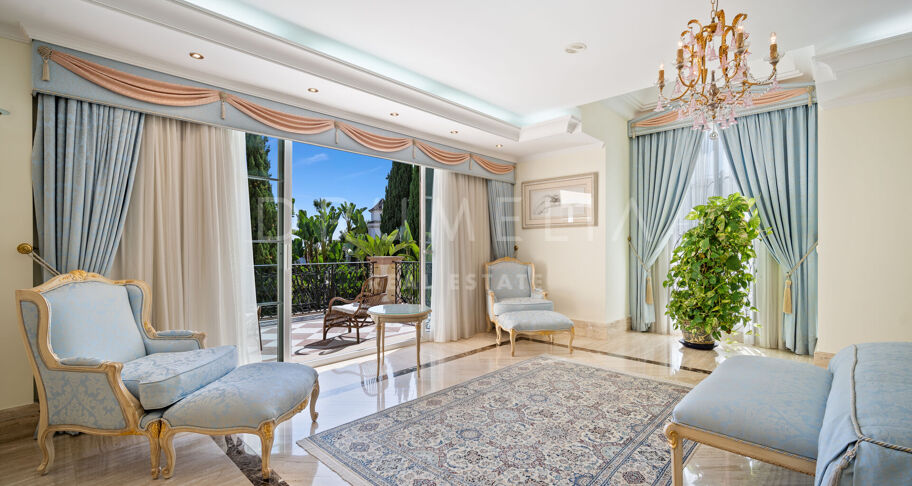 Luxury Mediterranean-style villa with sea views in high-end Sierra Blanca, Marbella Golden Mile