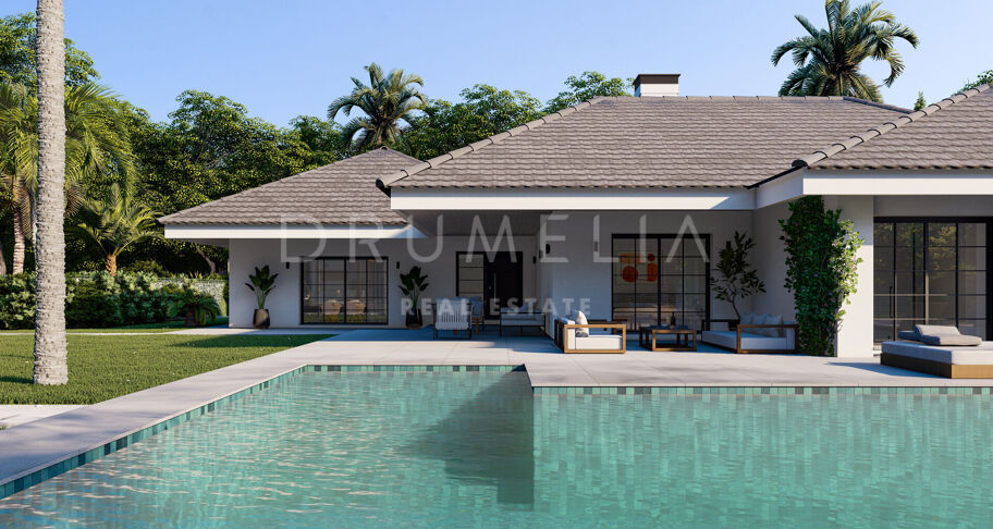 Charmante villa de luxe rénovée avec terrain de tennis et piscine à El Real Panorama, Marbella Est.
