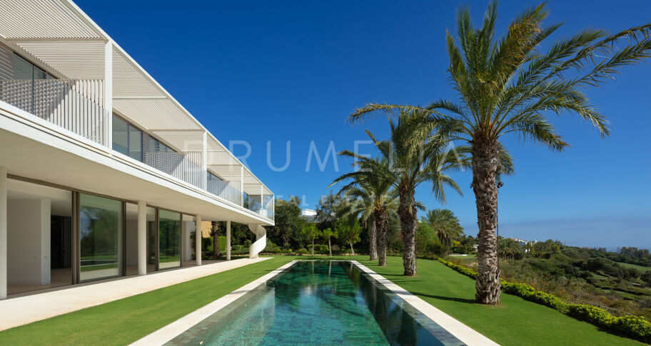 New innovative frontline golf Avant-garde luxury villa with superb views in Finca Cortesin, Casares.