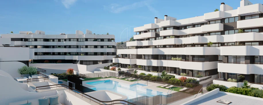 Ático contemporáneo de lujo con vistas panorámicas al mar y jacuzzi privado en la azotea, en Las Mesas, Estepona