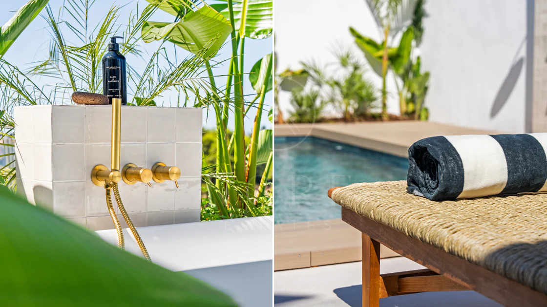 Bine ați venit în această casă fermecătoare cu spațiu de locuit exterior privat și piscină, cu un design minimalist și elegant inspirat din sudul Italiei.