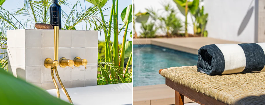 Bine ați venit în această casă fermecătoare cu spațiu de locuit exterior privat și piscină, cu un design minimalist și elegant inspirat din sudul Italiei.