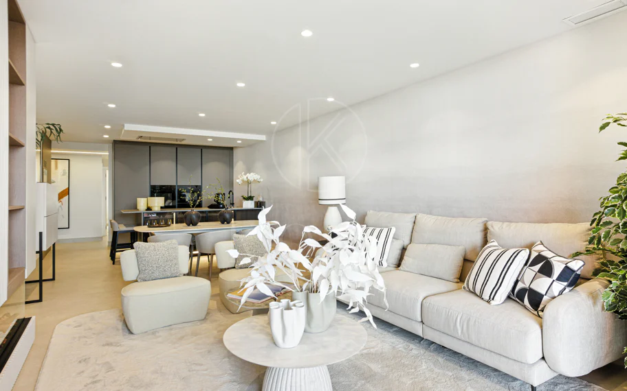 Impeccably renovated, south facing beach front, garden apartment located in the exclusive Menara Beach community on the sought-after New Golden Mile