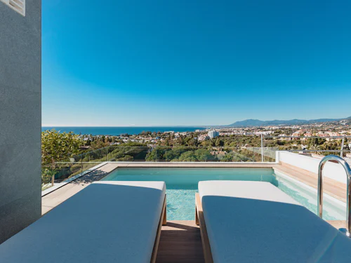 Unique houses with sea views and private pool on the spectacular roof top terrace.