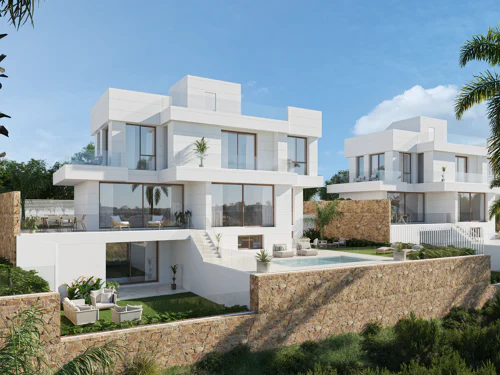 A five-bedroom frontline golf villa in Estepona West with a private garden, pool and partial sea views.