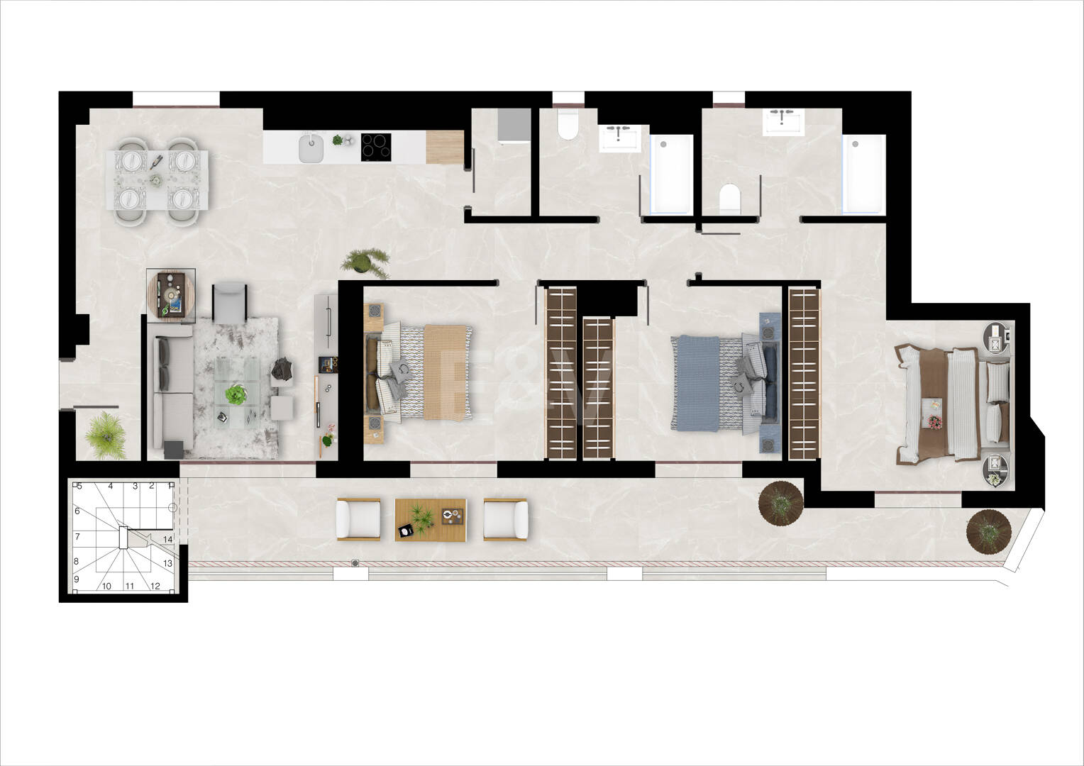 Moderno apartamento en el centro urbano en exclusivo complejo